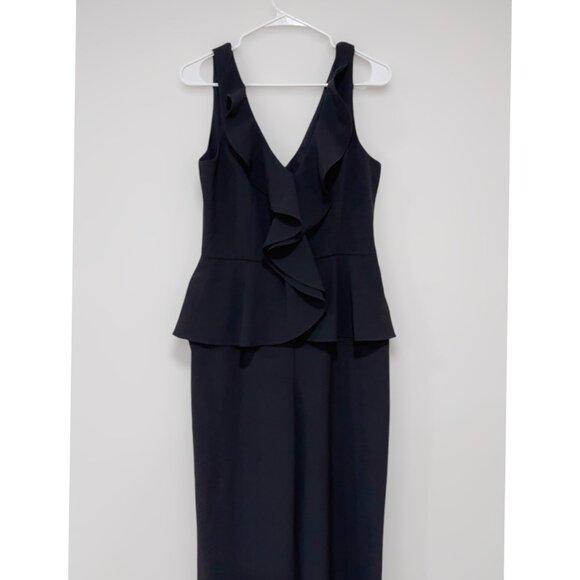 Eliza J Women's Black Sleeveless Ruffled Peplum Wide Leg Jumpsuit Size 10 - Picture 4 of 7